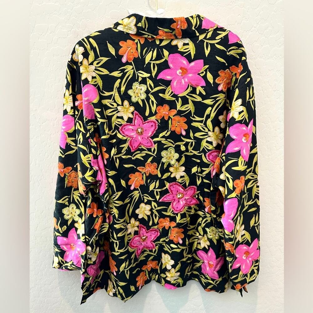 LAURA ASHLEY | Woman Silk Floral Embroidered Blouse Black Pink Boho | Size 2X - Picture 5 of 8